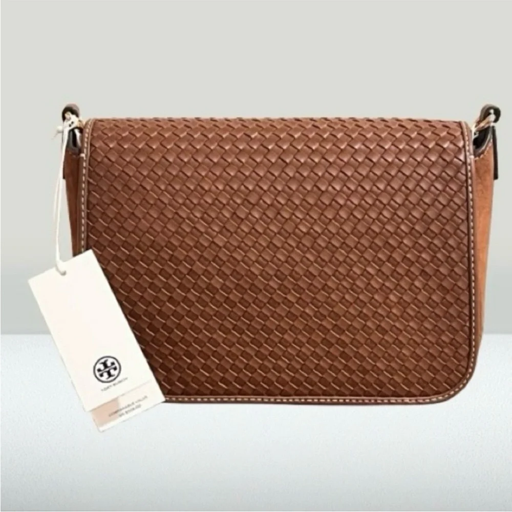🆕- TORY BURCH THEA WOVEN FLAP SUEDE CROSSBODY. BRAND NEW Gorgeous